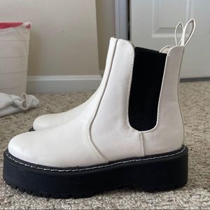 White Leather Platform Booties